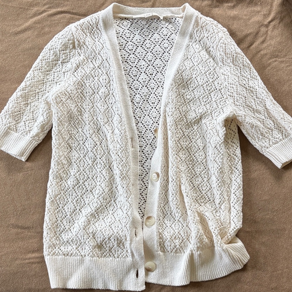 LOFT Ivory Lace Knit Cardigan